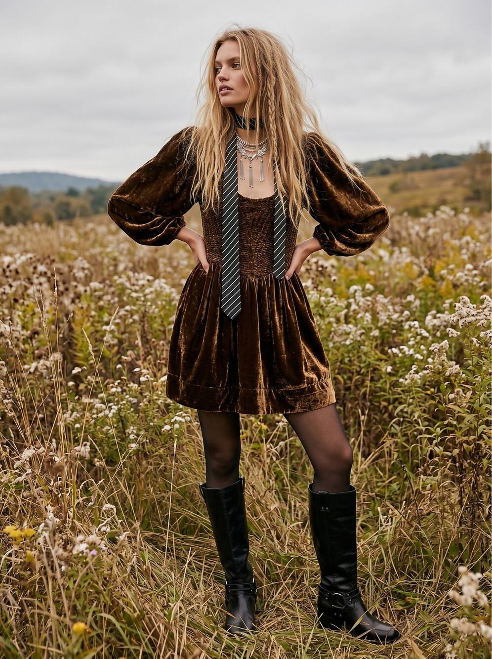 Free People Witchy Renaissance Farrier Velvet Mini Dress Brown Bear Size Large